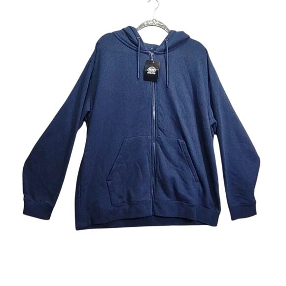 Navy Blue Full Zip Hoodie NWT WSS Drawstrings Pockets Sweater XL - Picture 1 of 5